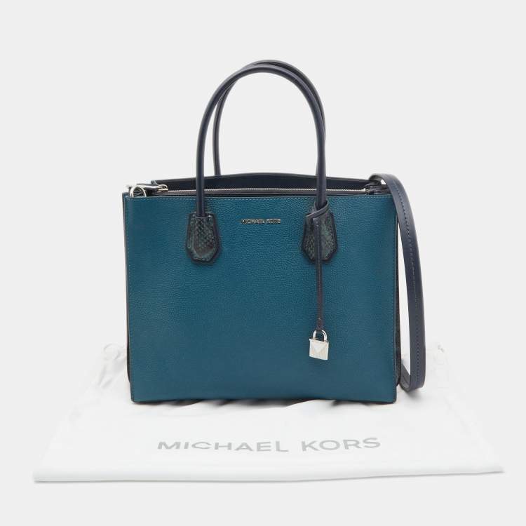 Pre Owned Michael Kors Tri Color Leather and Snakeskin Embossed Mercer Studio Tote