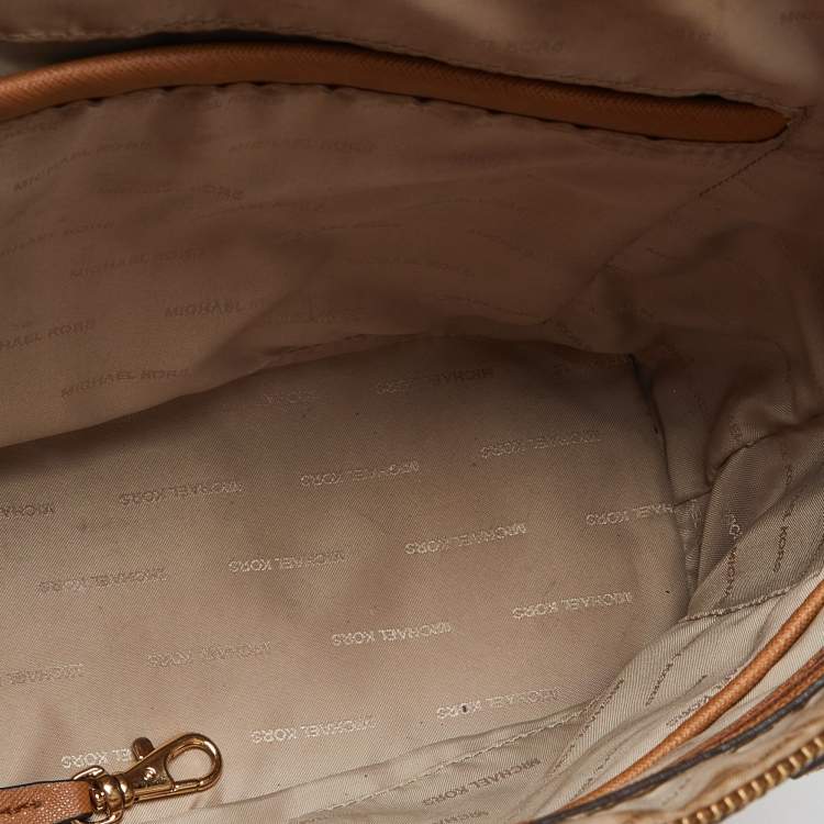 Pre Owned Michael Kors Brown Saffiano Leather Jet Set Top Zip Tote