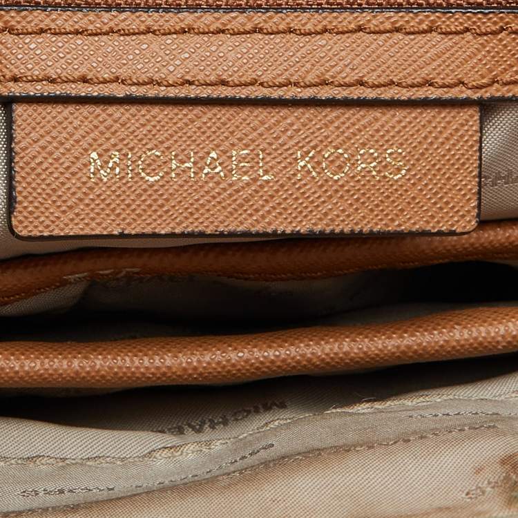 Pre Owned Michael Kors Brown Saffiano Leather Jet Set Top Zip Tote