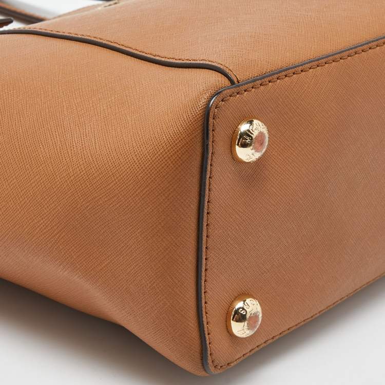 Pre Owned Michael Kors Brown Saffiano Leather Jet Set Top Zip Tote