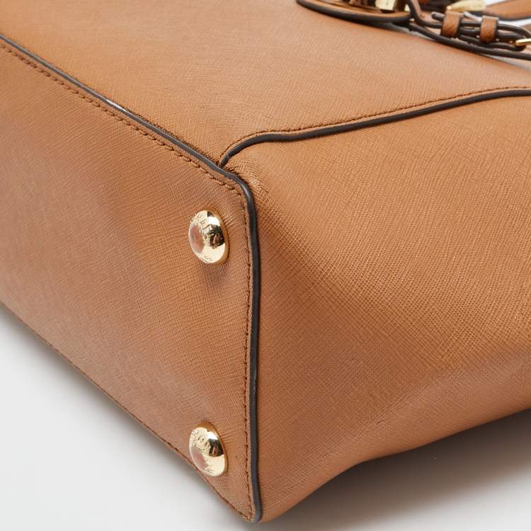 Pre Owned Michael Kors Brown Saffiano Leather Jet Set Top Zip Tote