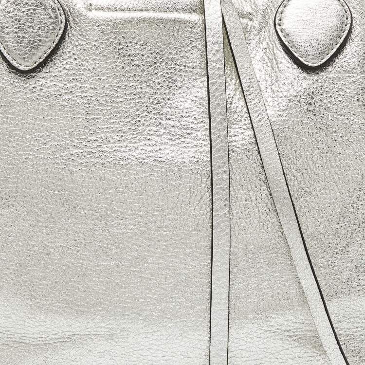 Pre Owned Michael Kors Metallic Silver Leather Large Miranda Tote