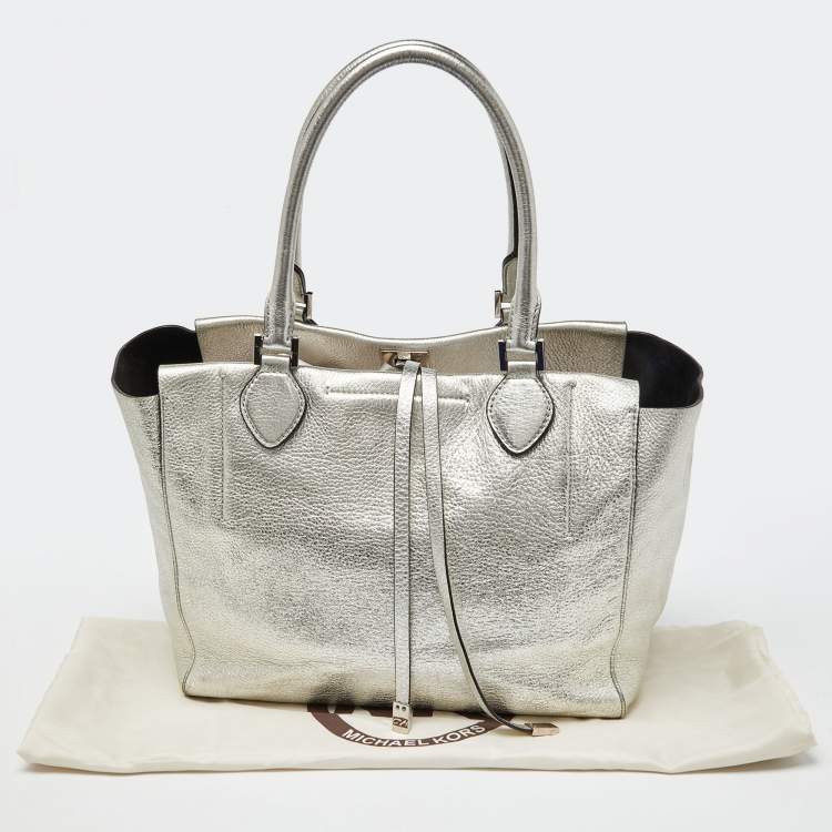 Pre Owned Michael Kors Metallic Silver Leather Large Miranda Tote
