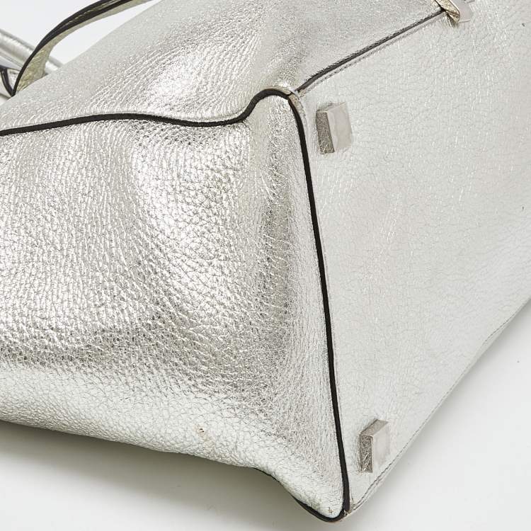 Pre Owned Michael Kors Metallic Silver Leather Large Miranda Tote