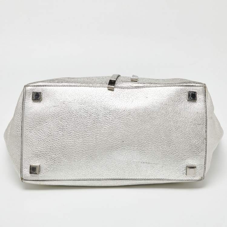 Pre Owned Michael Kors Metallic Silver Leather Large Miranda Tote