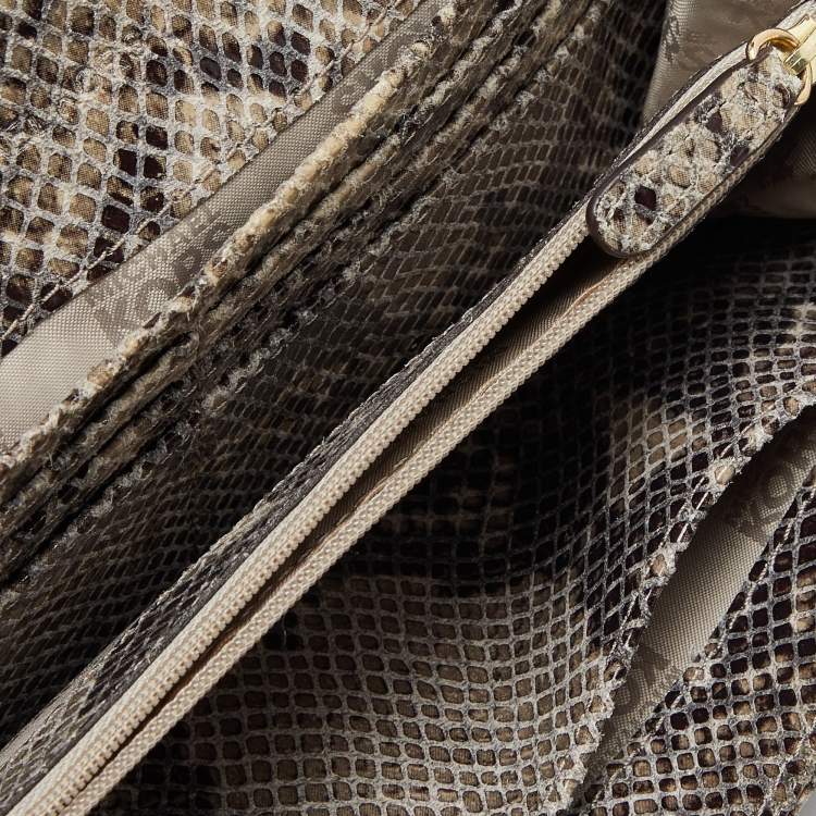 Pre Owned Michael Kors Grey Python Embossed Leather Flap Continental Wallet