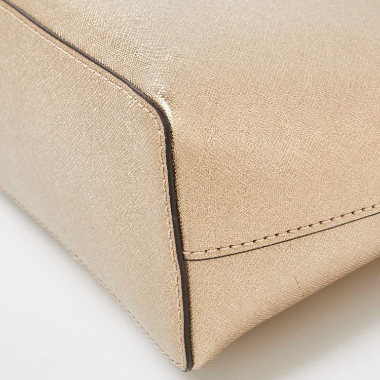 Pre Owned MICHAEL Michael Kors Gold Leather Emmy Crossbody Bag