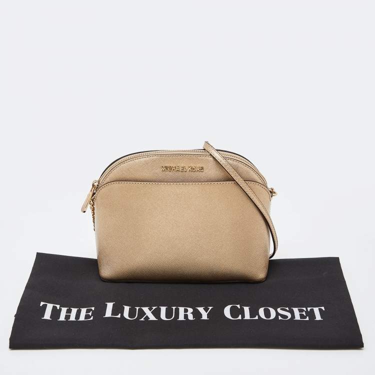 Pre Owned MICHAEL Michael Kors Gold Leather Emmy Crossbody Bag