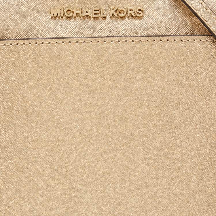 Pre Owned MICHAEL Michael Kors Gold Leather Emmy Crossbody Bag