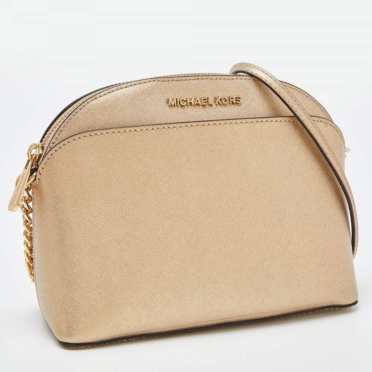 Pre Owned MICHAEL Michael Kors Gold Leather Emmy Crossbody Bag