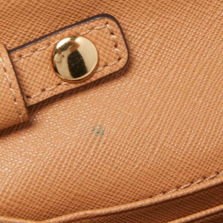 Pre Owned Michael Kors Beige Leather Jet Set Travel Wallet On Chain