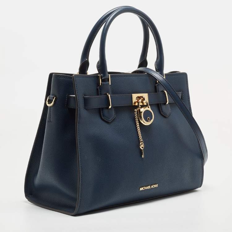 Pre Owned Michael Kors Blue Leather Medium Hamilton Tote
