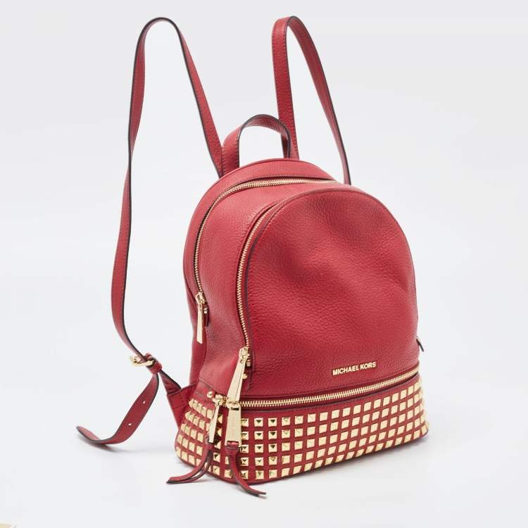 Pre Owned Michael Kors Red Leather Medium Studded Rhea Backpack