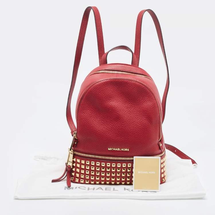 Pre Owned Michael Kors Red Leather Medium Studded Rhea Backpack