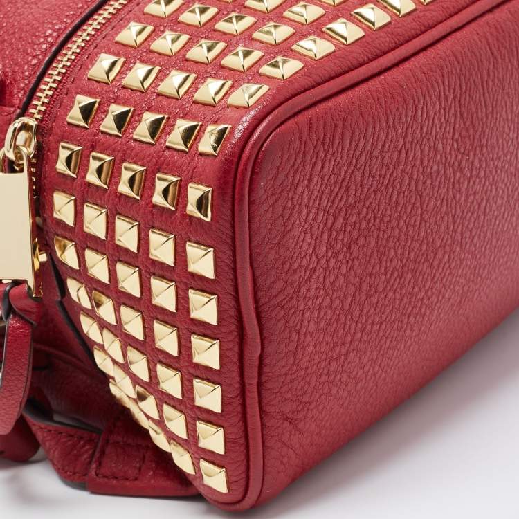Pre Owned Michael Kors Red Leather Medium Studded Rhea Backpack