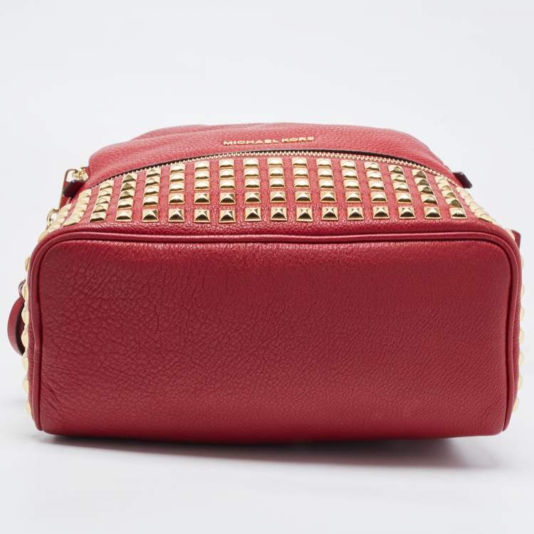 Pre Owned Michael Kors Red Leather Medium Studded Rhea Backpack