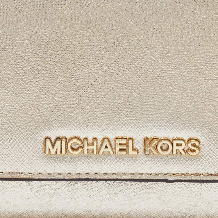 Pre Owned Michael Kors Gold Leather Jet Set Travel Wallet On Chain