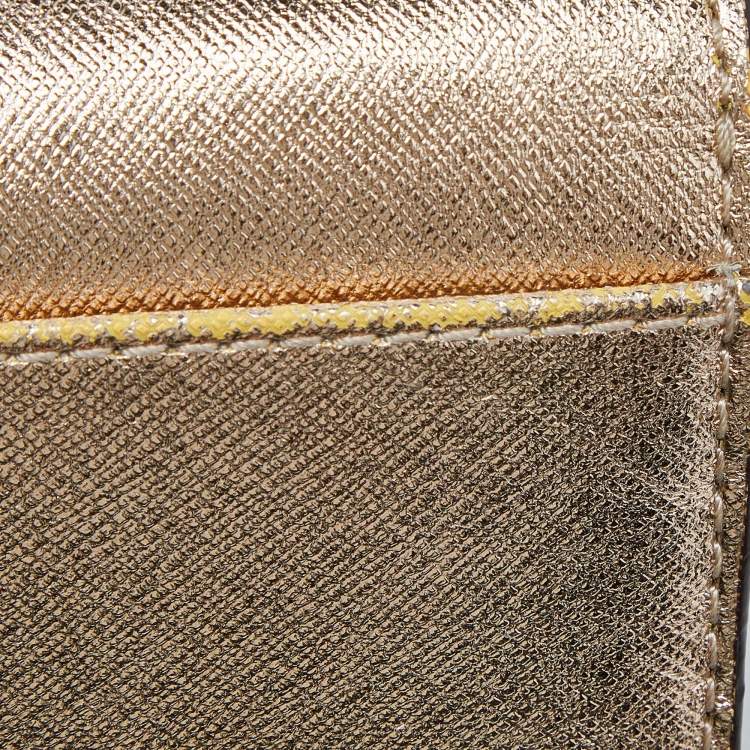 Pre Owned Michael Kors Gold Leather Jet Set Travel Wallet On Chain