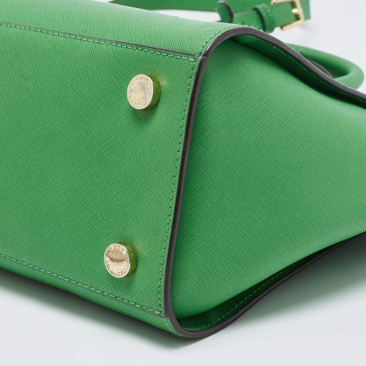 Pre Owned Michael Kors Green Saffiano Lux Leather Large Selma Tote