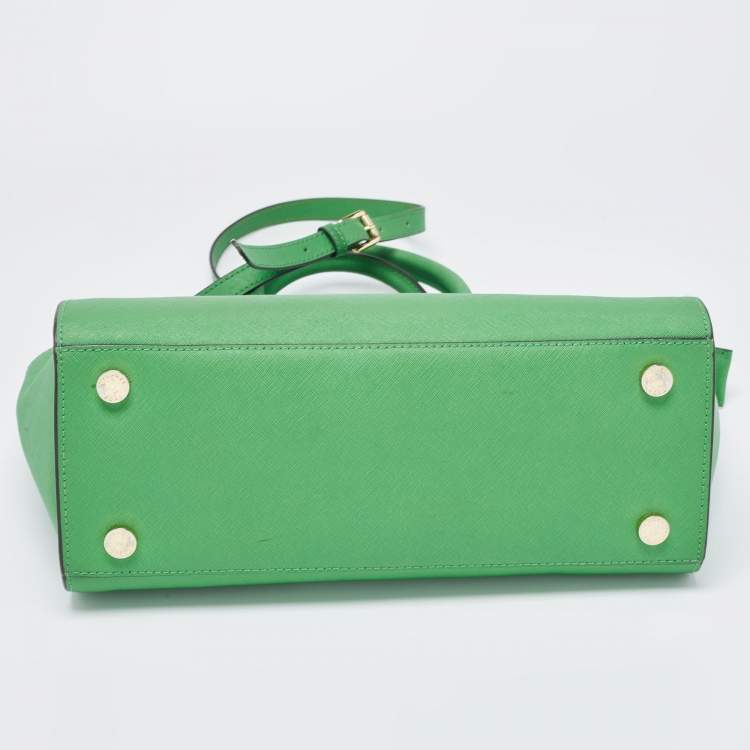 Pre Owned Michael Kors Green Saffiano Lux Leather Large Selma Tote