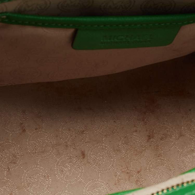 Pre Owned Michael Kors Green Saffiano Lux Leather Large Selma Tote