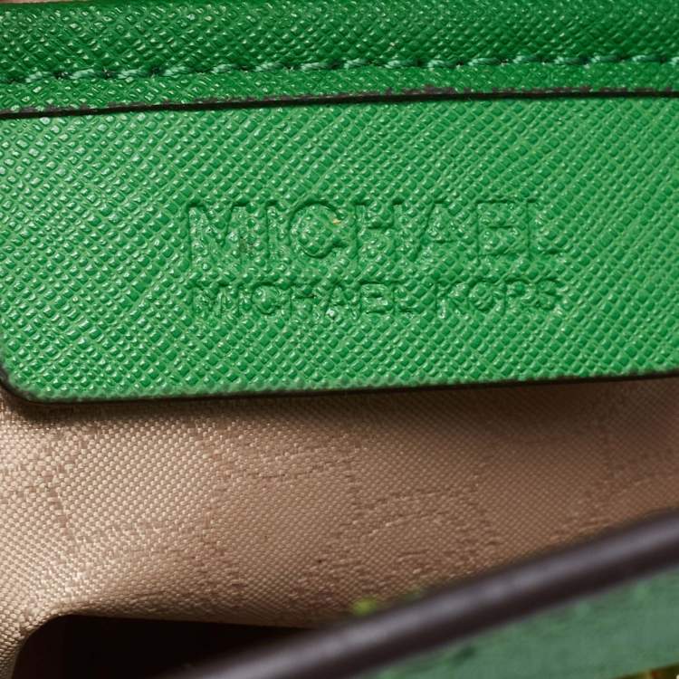 Pre Owned Michael Kors Green Saffiano Lux Leather Large Selma Tote
