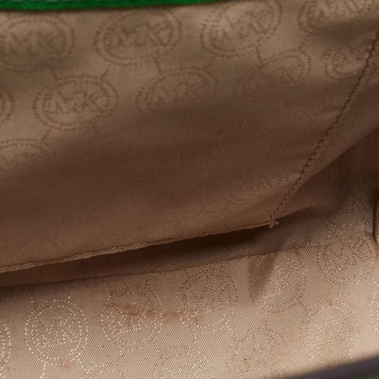 Pre Owned Michael Kors Green Saffiano Lux Leather Large Selma Tote