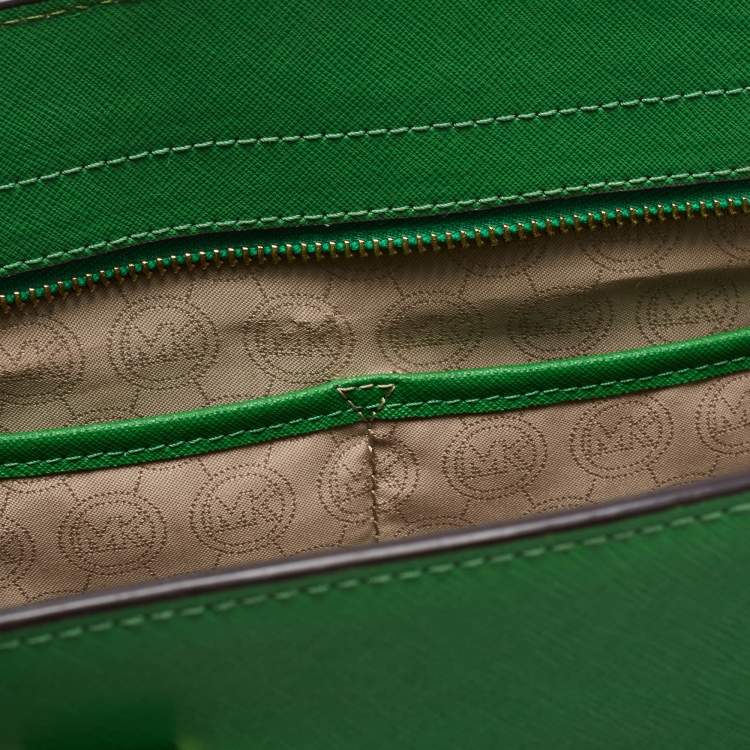 Pre Owned Michael Kors Green Saffiano Lux Leather Large Selma Tote