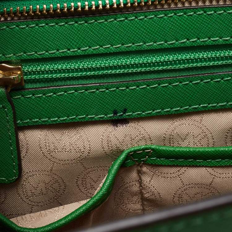 Pre Owned Michael Kors Green Saffiano Lux Leather Large Selma Tote
