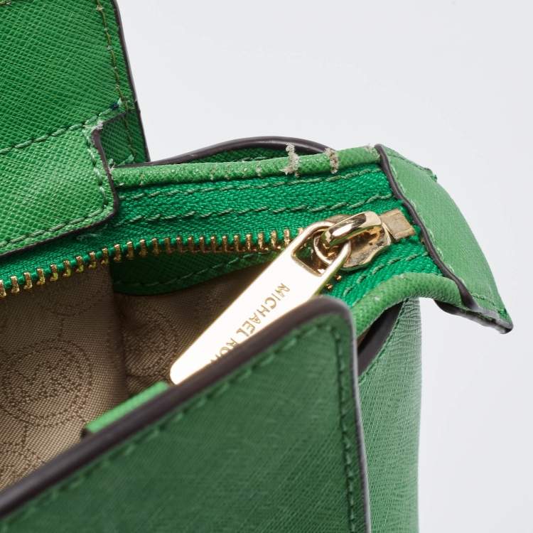 Pre Owned Michael Kors Green Saffiano Lux Leather Large Selma Tote