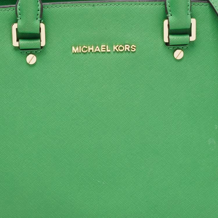 Pre Owned Michael Kors Green Saffiano Lux Leather Large Selma Tote