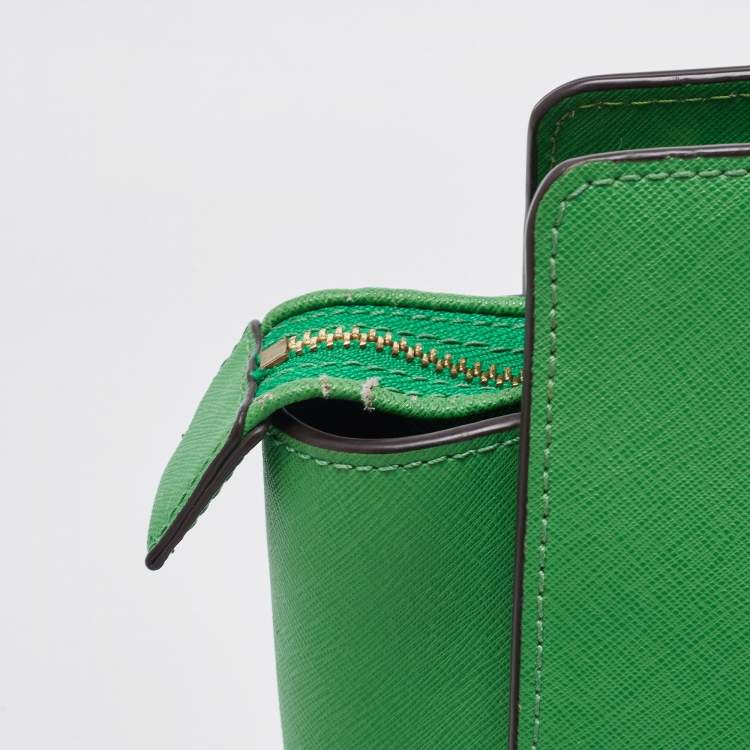 Pre Owned Michael Kors Green Saffiano Lux Leather Large Selma Tote