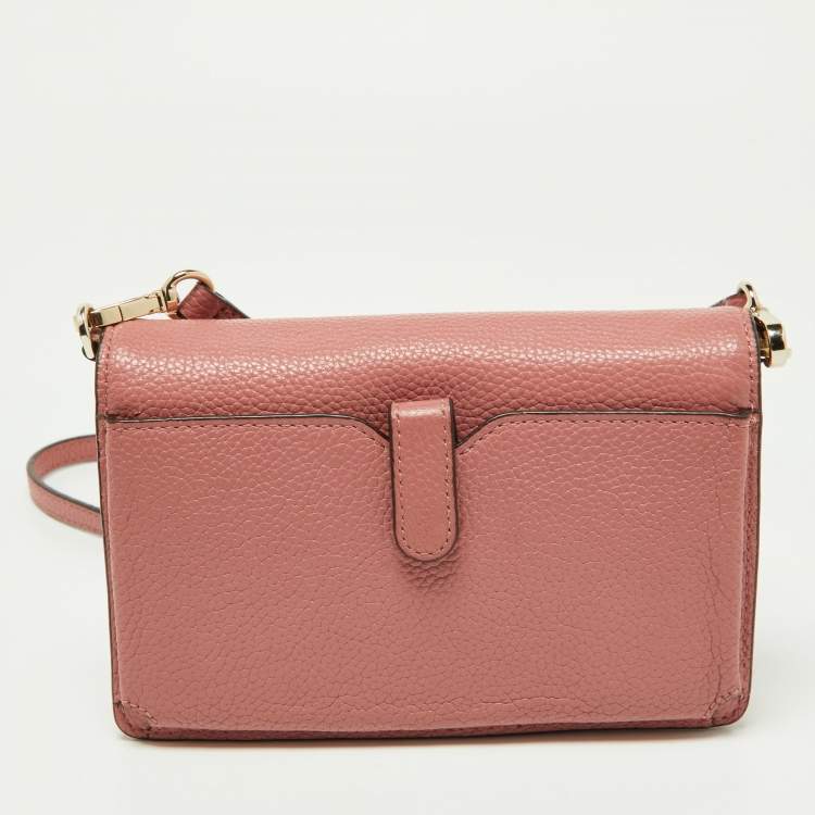 Pre Owned Michael Kors Pink Leather Jet Set Phone Crossbody Bag