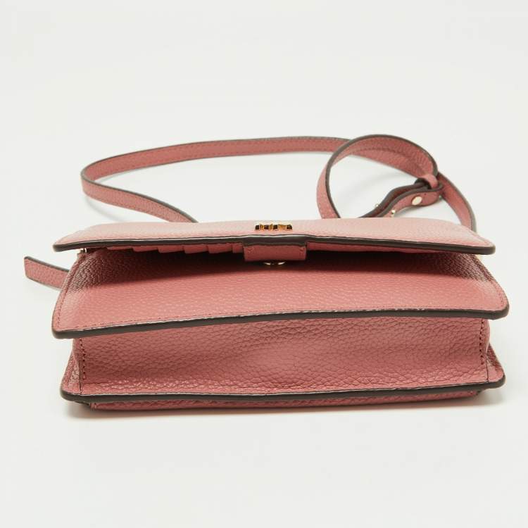 Pre Owned Michael Kors Pink Leather Jet Set Phone Crossbody Bag