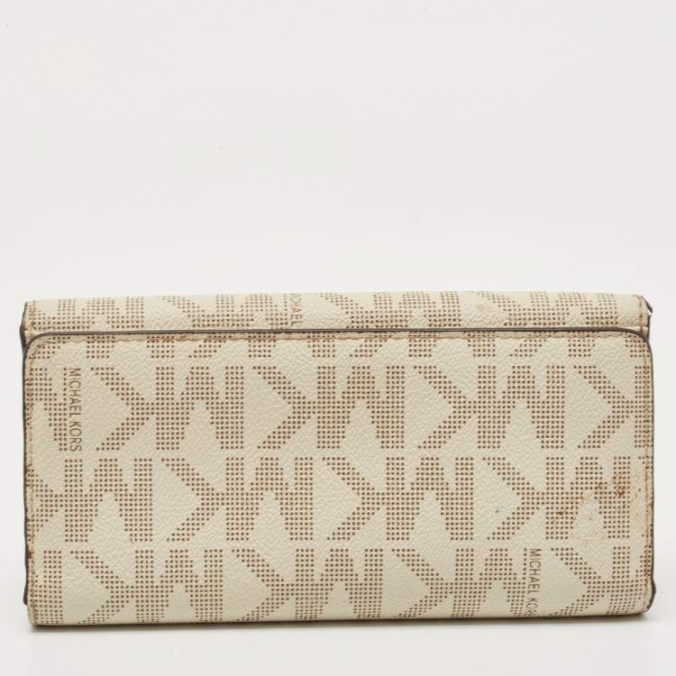 Pre Owned Michael Kors Off White Signature Coated Canvas Flap Continental Wallet