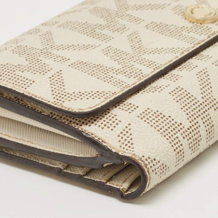 Pre Owned Michael Kors Off White Signature Coated Canvas Flap Continental Wallet