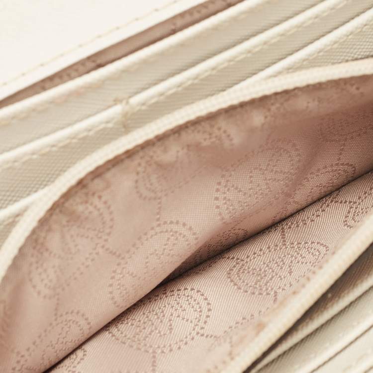 Pre Owned Michael Kors Off White Signature Coated Canvas Flap Continental Wallet