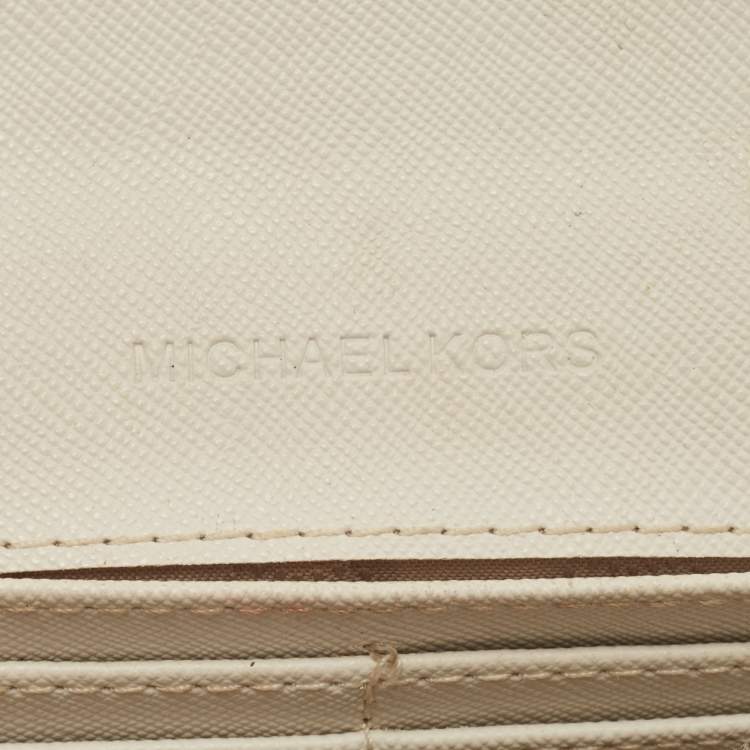 Pre Owned Michael Kors Off White Signature Coated Canvas Flap Continental Wallet
