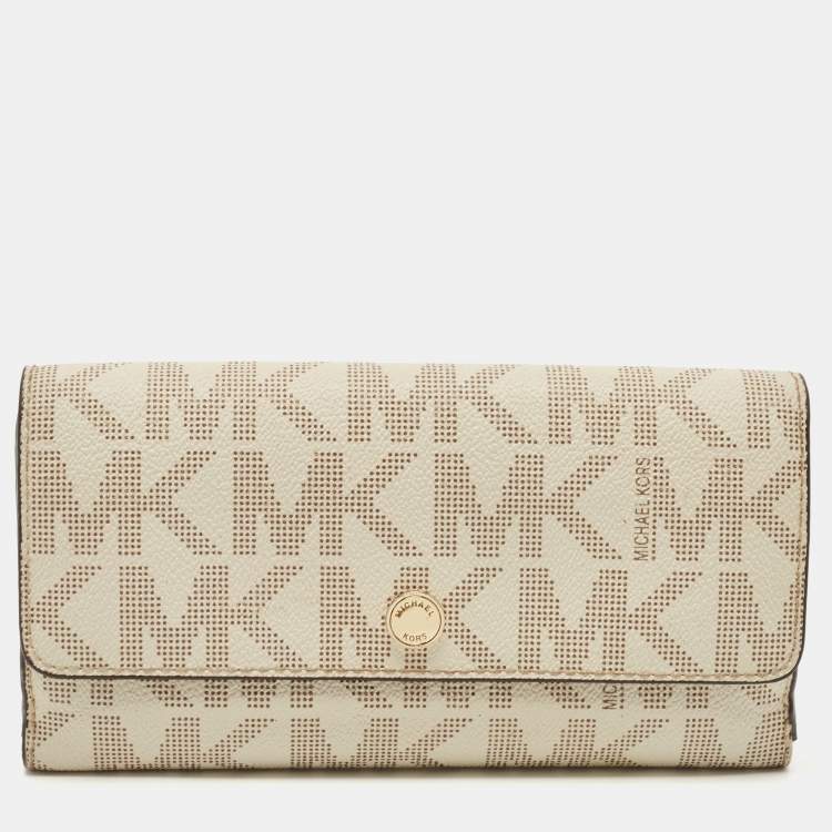 Michael Kors Off White Leather Zip Continental Wallet Michael Kors