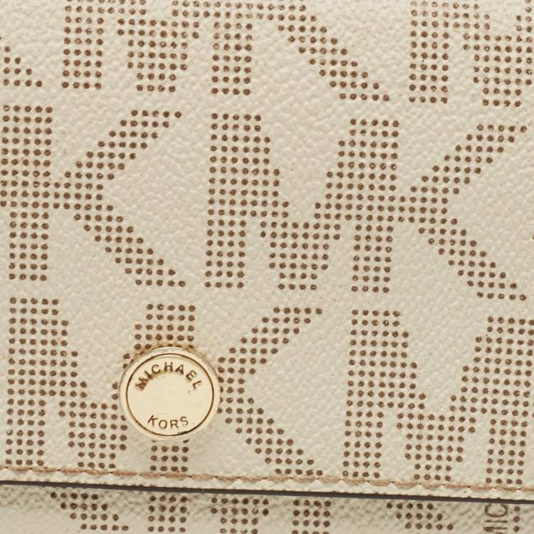 Pre Owned Michael Kors Off White Signature Coated Canvas Flap Continental Wallet