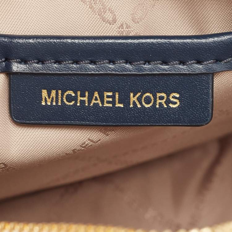 Pre Owned Michael Kors Blue/White Signature Coated Canvas and Leather Camera Bag