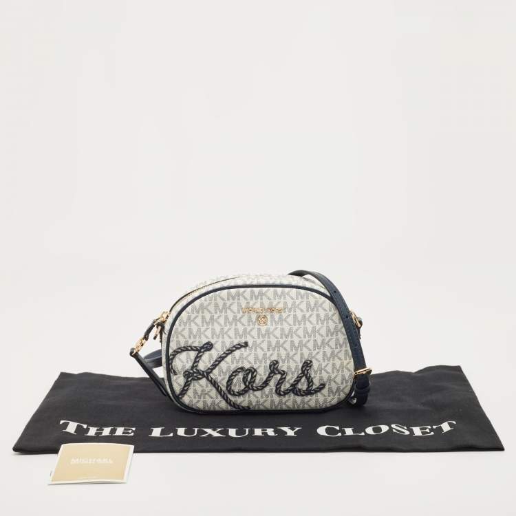 Pre Owned Michael Kors Blue/White Signature Coated Canvas and Leather Camera Bag