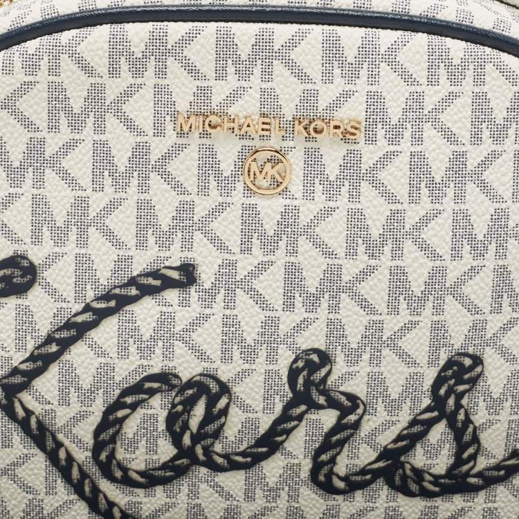 Pre Owned Michael Kors Blue/White Signature Coated Canvas and Leather Camera Bag