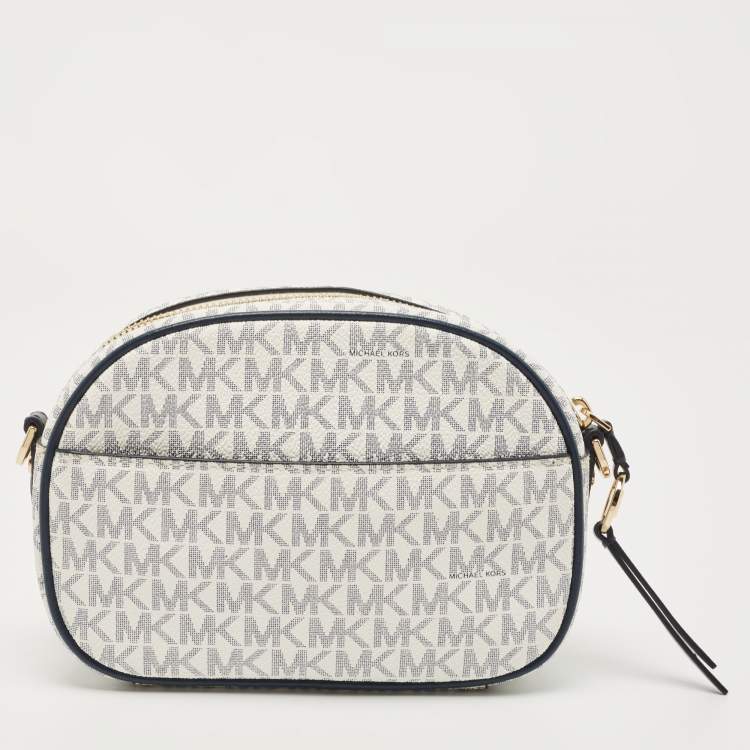 Pre Owned Michael Kors Blue/White Signature Coated Canvas and Leather Camera Bag