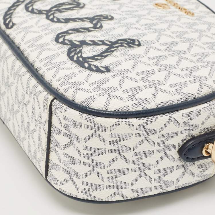 Pre Owned Michael Kors Blue/White Signature Coated Canvas and Leather Camera Bag