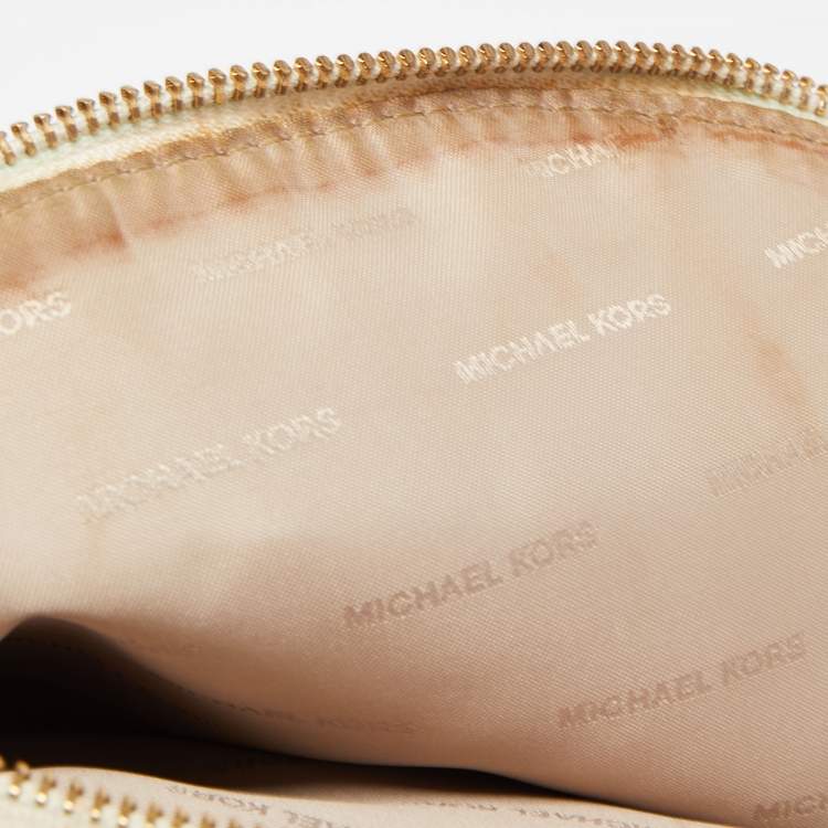 مملوكة مسبقًا Michael Kors White/Tan Signature Coated Canvas and Leather Rhea Backpack