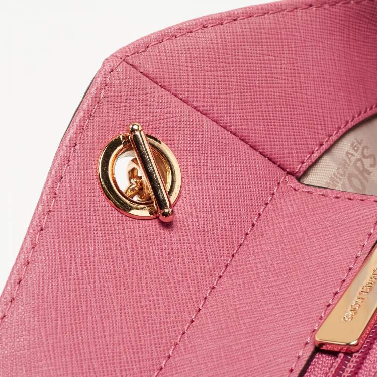 Pre Owned Michael Kors Pink Saffiano Leather Small Jet Set Travel Shoulder Bag