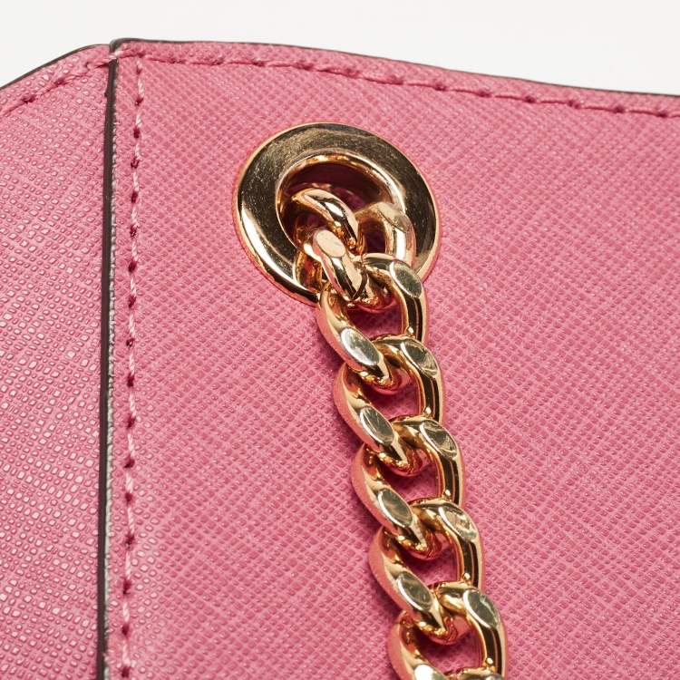 Pre Owned Michael Kors Pink Saffiano Leather Small Jet Set Travel Shoulder Bag