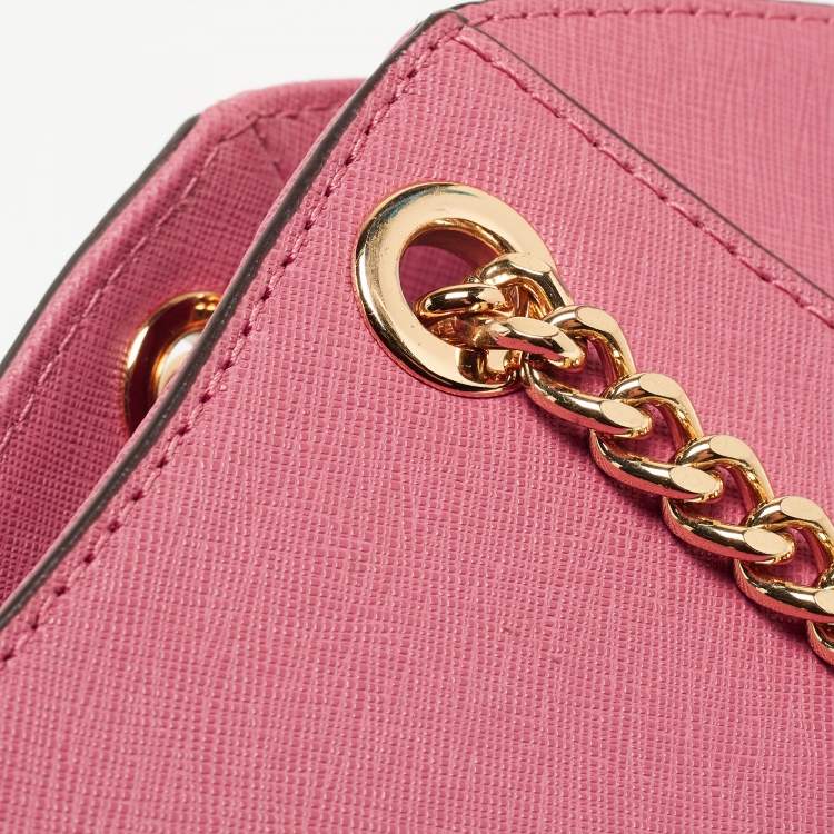 Pre Owned Michael Kors Pink Saffiano Leather Small Jet Set Travel Shoulder Bag