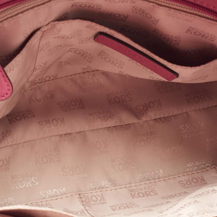 Pre Owned Michael Kors Pink Saffiano Leather Small Jet Set Travel Shoulder Bag